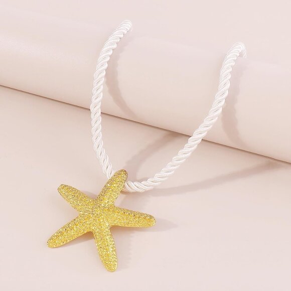 🆕 Women Gold Starfish Pendant Necklace Chunky Braided Rope Choker Big Jewelry - Picture 8 of 8